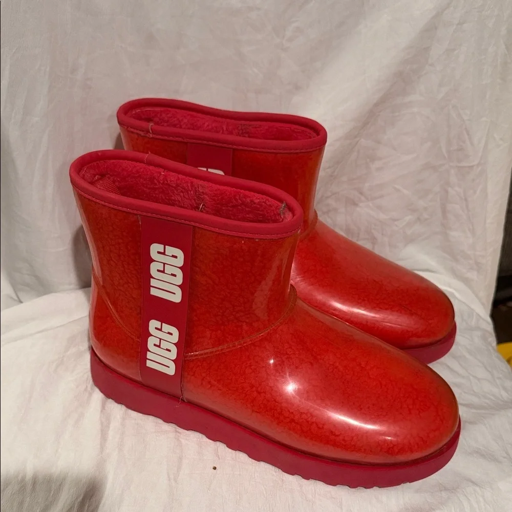 UGG Glossy Red Ankle Boots
